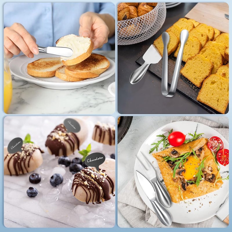 Raiten 38 Pcs Summer Charcuterie Board Accessories Utensils Include Cheese Knife Set Bowls Cheese Markers Serving Tongs Spoons and Forks Honey Dipper for Butter Cheese and Pastry Making (Silver) - Image 5